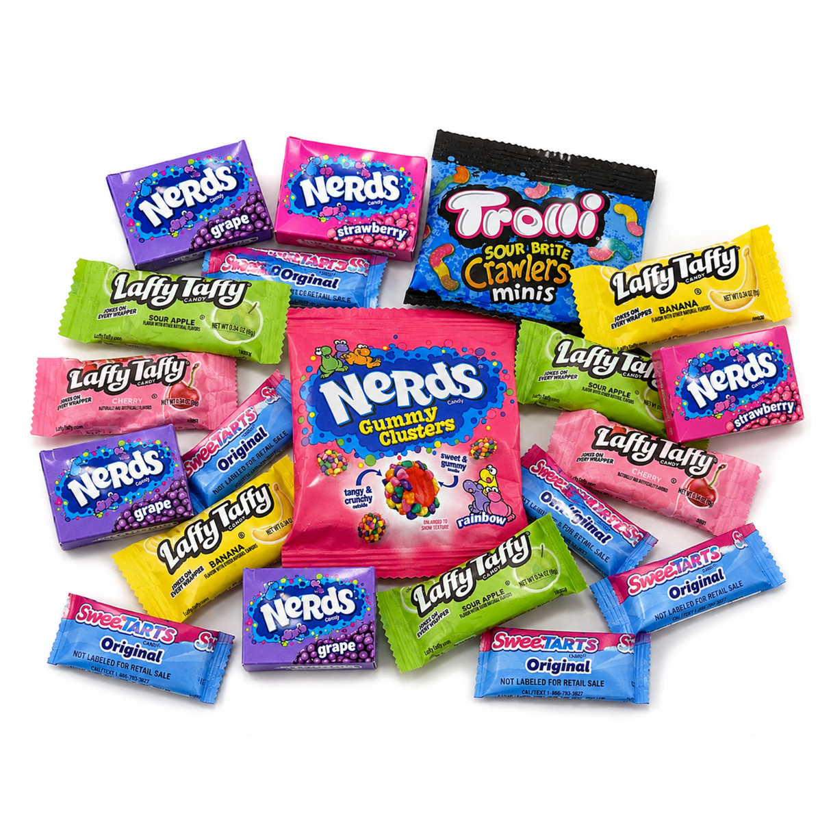 Sweet & Sour Candy Assortment – Nerds, Nerds Gummy Clusters, Laffy Taffy, Sweetarts & Trolli Sour Bite