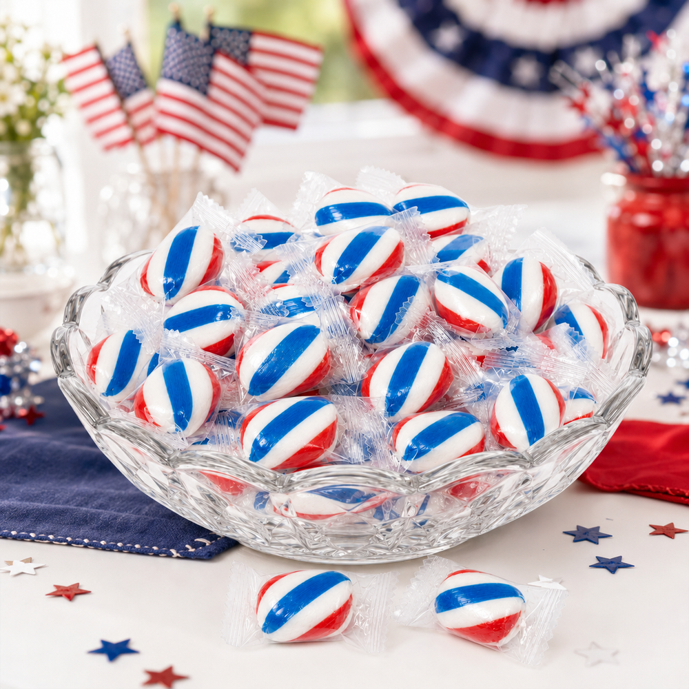 Atkinson's Red, White & Blue Mint Twist Candy – Individually Wrapped – Bulk Value Bag
