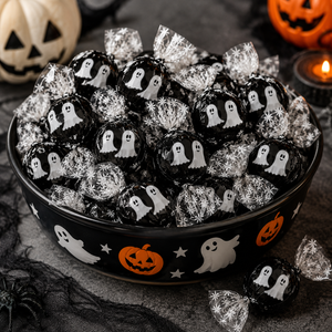 Lindt LINDOR Halloween Ghost Wrapper Milk & White Chocolate Truffles – Bulk Value Bag